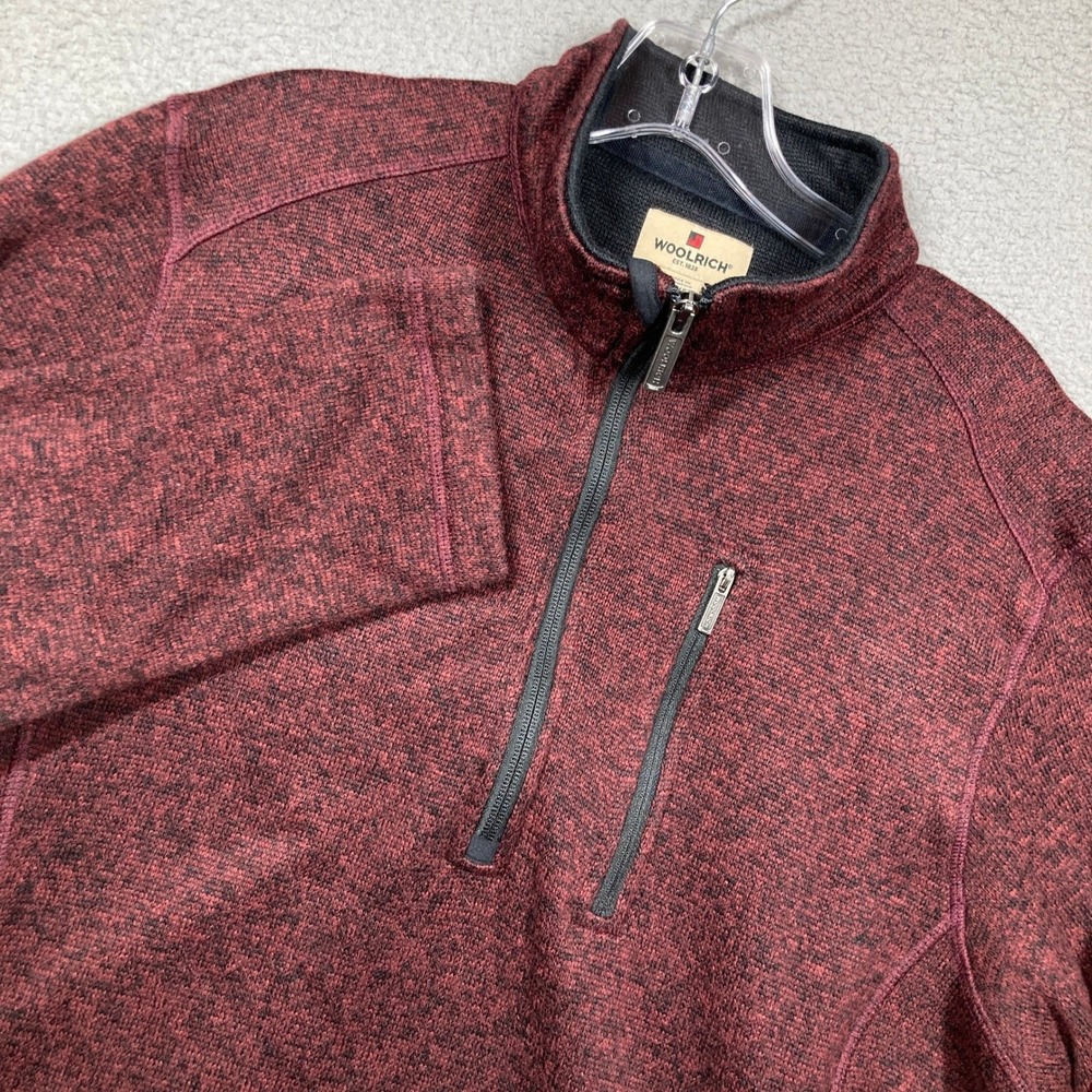 Woolrich Mens 1/4 Zip Pullover Sweater Marled Red‎ Black XL Polyester Fleece
